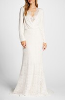 Thumbnail for your product : Tadashi Shoji Drape Neck Long Sleeve Lace Wedding Dress