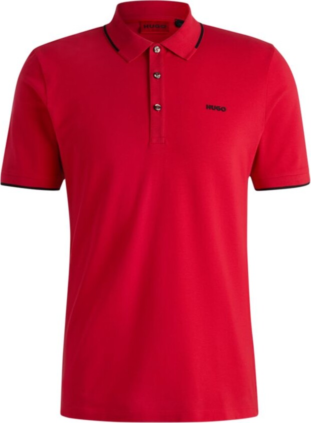 HUGO BOSS Stretch-cotton slim-fit polo shirt with printed logo