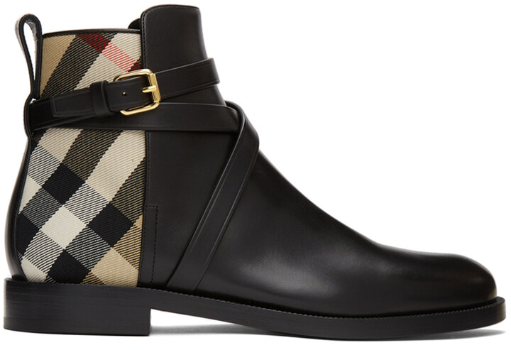 Burberry Black & Beige Pryle Ankle Boots - ShopStyle