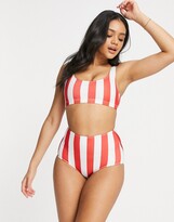 Thumbnail for your product : Monki Nilla crop bikini top in red and white stripe - MULTI