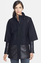 Thumbnail for your product : Badgley Mischka 'Kisa' Leather & Wool Blend Capelet Jacket