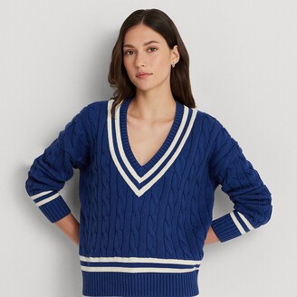 LAUREN RALPH LAUREN BULLION CABLE-KNIT COTTON SWEATER, Navy blue Women's  Sweater