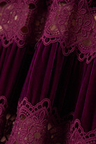 Thumbnail for your product : Costarellos Lissie Paneled Velvet And Guipure Lace Gown - Burgundy