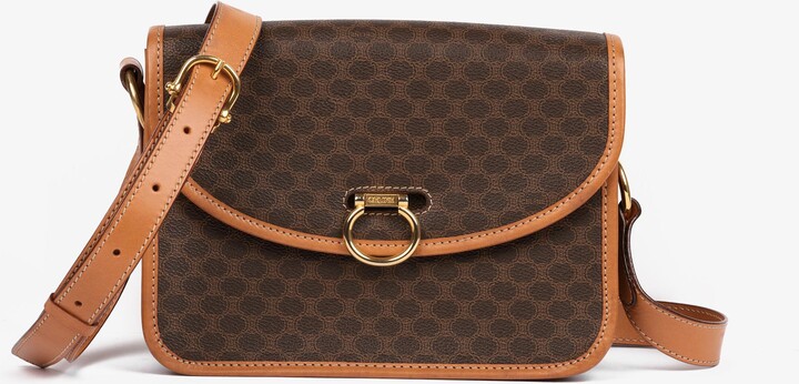Celine Brown Macadam Monogram Coated Canvas & Calfskin Leather Vintage Messenger