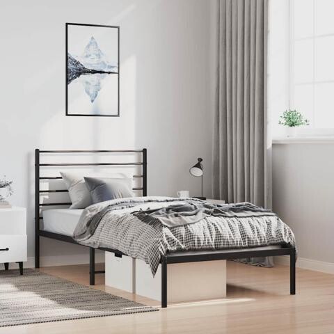 VidaXL 12 Inch Twin Metal Bed Frame with Headboard, No Box Spring Needed, Noise Free Platform Bed Frame with Steel Slats, Easy Assembly, Under Bed...
