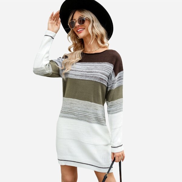 Maggy London Colorblock Faux Wrap Long Sleeve Sweater Dress