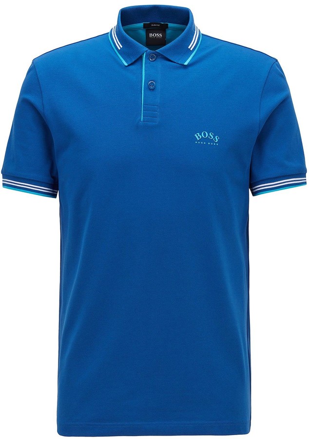 HUGO BOSS Paul Curved Logo Tipped Collar Polo Shirt - Open Blue - ShopStyle