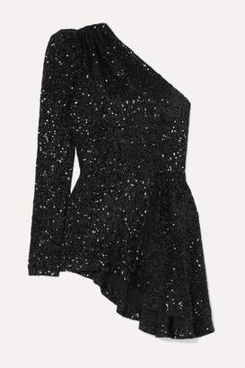 Rebecca Vallance Mica One-sleeve Asymmetric Sequined Lurex Top - Black