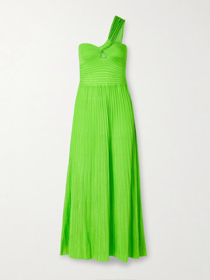 Gabriela Hearst Altura One-shoulder Ribbed Silk Midi Dress - Green