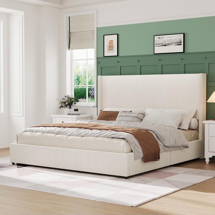 gaomon Upholstered Platform Bed Frame with Storage Drawers and Tufted Wingback Headboard Easy Assembly