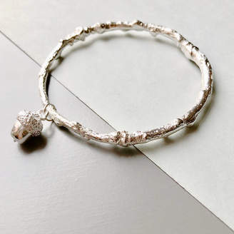 Isabella Collection Isabella Day, Goldsmith Solid Silver Oak Twig Bangle With Mini Acorn Charm