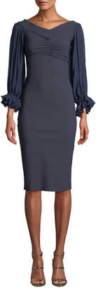 Chiara Boni Maber V-Neck Blouson-Sleeve Solid Bodycon Dress