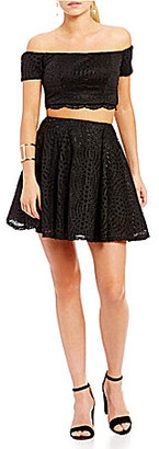 Sequin Hearts Lace Off-The-Shoulder Top High-Waist Skirt Two-Piece Dress