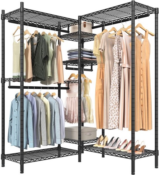 VIPEK L4 Garment Rack L Shaped Clothes Rack, Freestanding Portable Wardrobe Closet Heavy Duty Clothing Rack Max Load 750lbs White
