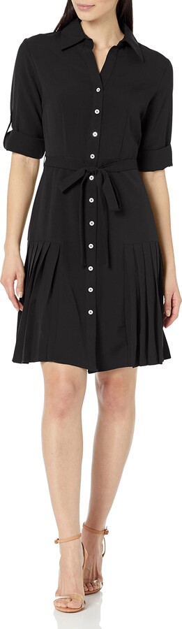 Sharagano Women's Button to Hem Shirtdress with Side Pleating ...