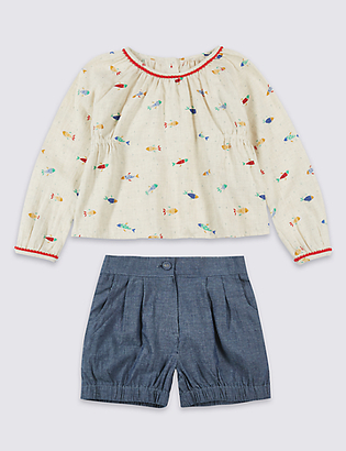 Marks and Spencer 2 Piece Pure Cotton Top & Shorts Outfit (3 Months - 5 Years)