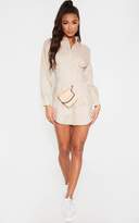 Thumbnail for your product : PrettyLittleThing Stone Fitted Waist Shirt Dress