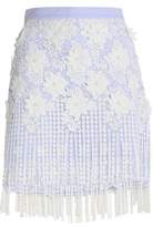 Thumbnail for your product : Alexis Appliquéd Lace And Striped Cotton Mini Skirt