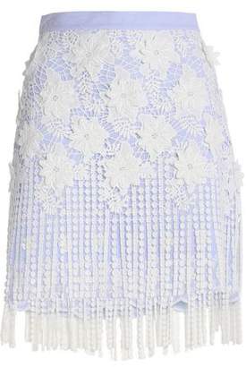 Alexis Appliquéd Lace And Striped Cotton Mini Skirt