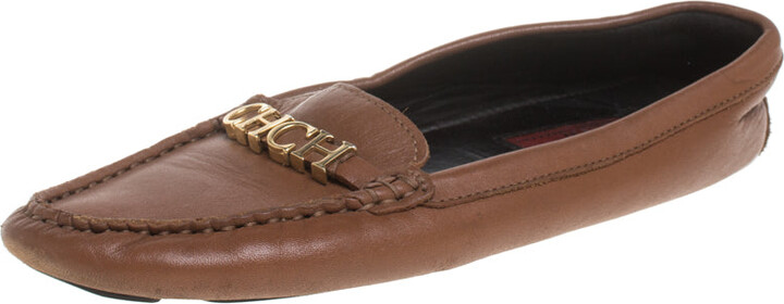 CH Carolina Herrera Brown Leather Logo Detail Flats