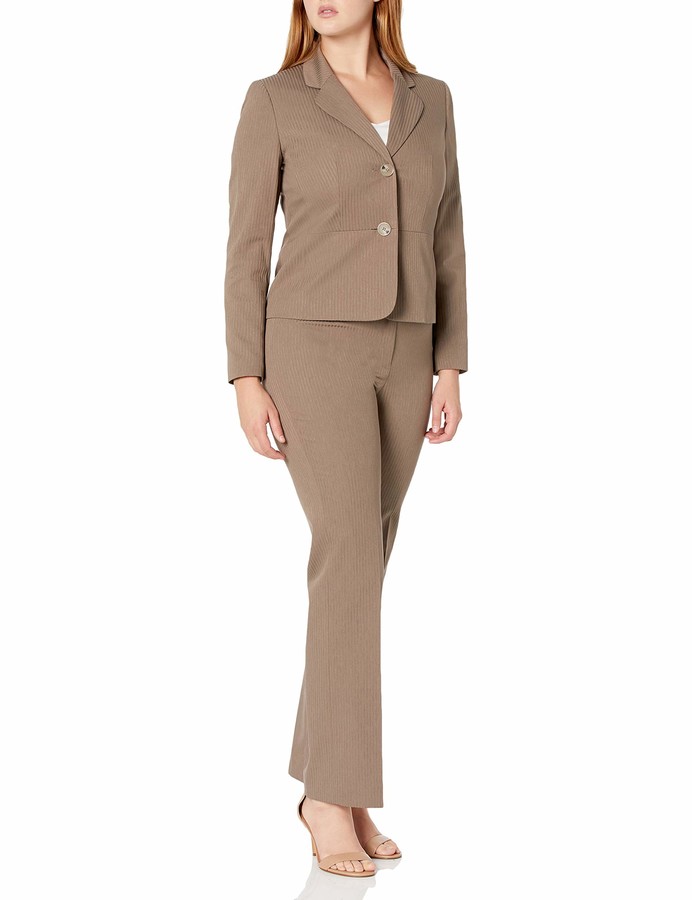 Le Suit Womens Melange Herringbone 3 Bttn Notch Lapel Pant Suit 