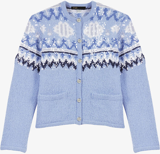 Maje Monolya Monogram Sleeveless Sweater in Clover Ecru/Blue