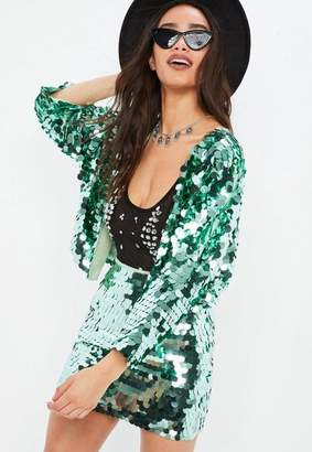 Missguided Green Large Disc Sequin Cropped Jacket, Green