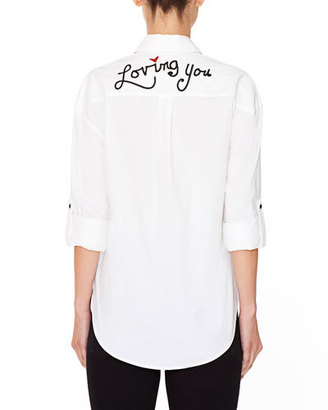 Alice + Olivia Brita Loving You Embroidered Boyfriend Shirt