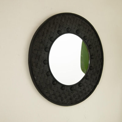 Dakota Fields Mirror, Hand-Woven Black Bamboo Artistry Wall Hanging Circle Mirror, Suitable For Bathroom, Bedroom, Living Room, Entryway, Etc.