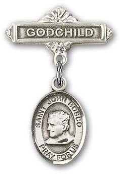 St. John Religious Obsession ReligiousObsession's Sterling Silver Baby Badge with Bosco Charm and Godchild Badge Pin