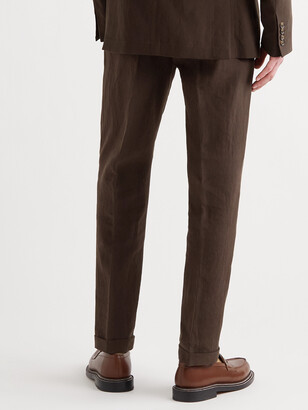 Loro Piana Slim-Fit Tapered Pleated Linen Suit Trousers - Men - Brown - IT 44
