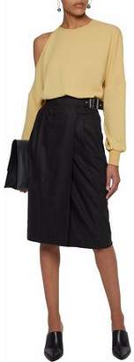 Robert Rodriguez Leather-Trimmed Wool-Blend Skirt