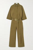 Thumbnail for your product : Michael Kors Collection Belted Organic Cotton-blend Poplin Jumpsuit - Army green