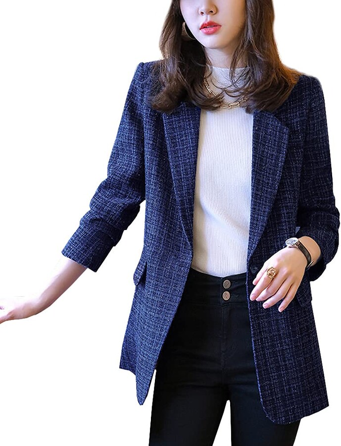 Dealwell Womens Casual Work Office 3/4 Sleeves Open Front Chiffon Blazer Jacket 