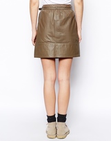 Thumbnail for your product : Le Mont St Michel Leather Skirt With Button Detail