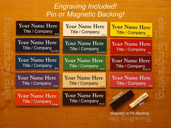 Custom Engraved 1x3 Employee Id Name Tag | Badge With Pin Or Magnetic Attachment Closure Customized Personalized Professional Engraving