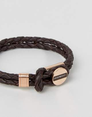 Emporio Armani Plaited Bracelet In Brown & Bronze