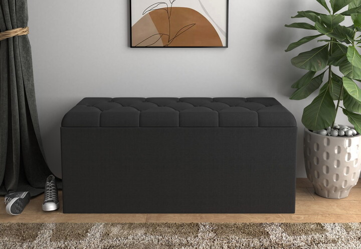 Home Design Athena Upholstered 42" Flip Top Storage Bench, Black