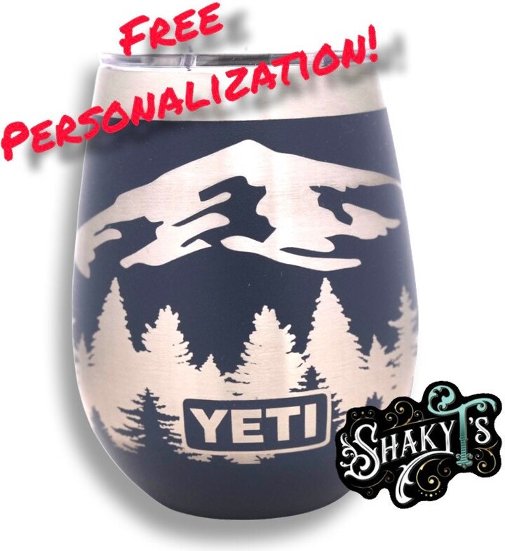 10Oz Wine - 360 Mountain & Pine Trees Design Laser Engraved Yeti Wine Tumbler Multiple Colors Available