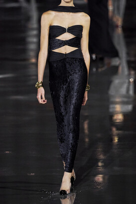 Saint Laurent Embellished Cutout Satin And Velvet Jumpsuit