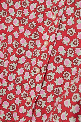 Batsheva Grace Faux Pearl-embellished Floral-print Cotton-poplin Blouse - Red