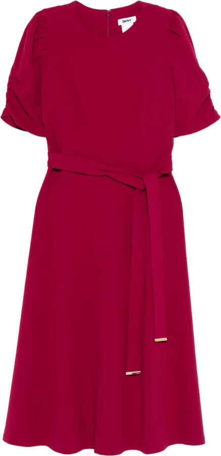 Ruched-Sleeve Midi Dress