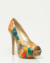 Thumbnail for your product : Le Château Floral Print Leather-Like Peep Toe Pump