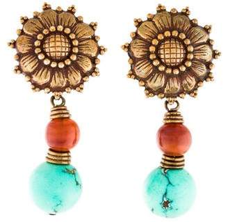 Stephen Dweck Turquoise & Ambroid Sunflower Drop Earrings
