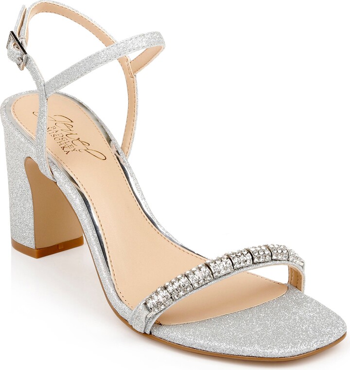 small silver block heels