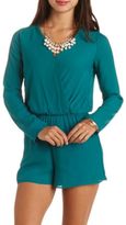 Thumbnail for your product : Charlotte Russe Long Sleeve Chiffon Wrap Romper