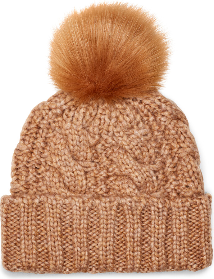 UGG Knit Cable Beanie Faux Fur Pom - ShopStyle Hats