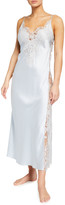 Thumbnail for your product : Christine Lingerie Lace-Trim Side Panel Long Satin Nightgown