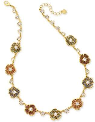 Charter Club Gold-Tone Multi-Stone Flower Necklace, 18" + 2" extender, Created for Macy's