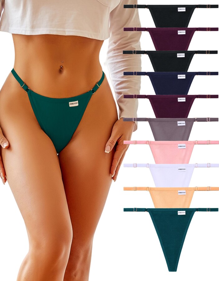 FINETOO G String Thong Women's Set of 10 Cotton Seamless T-Back Thongs  Underpants Women with Adjustable Waist Band Sexy Underwear S-XL - ShopStyle